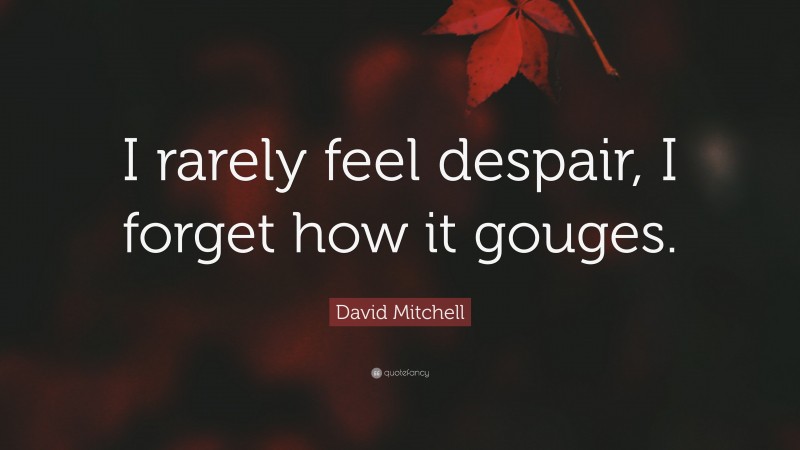 David Mitchell Quote: “I rarely feel despair, I forget how it gouges.”