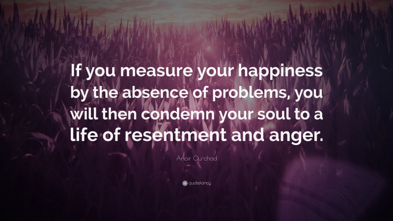 Anoir Ou-chad Quote: “If you measure your happiness by the absence of problems, you will then condemn your soul to a life of resentment and anger.”