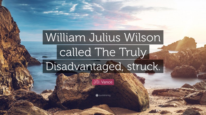 J.D. Vance Quote: “William Julius Wilson called The Truly Disadvantaged, struck.”