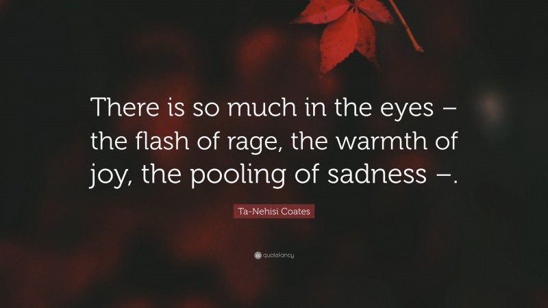 Ta-Nehisi Coates Quote: “There is so much in the eyes – the flash of rage, the warmth of joy, the pooling of sadness –.”