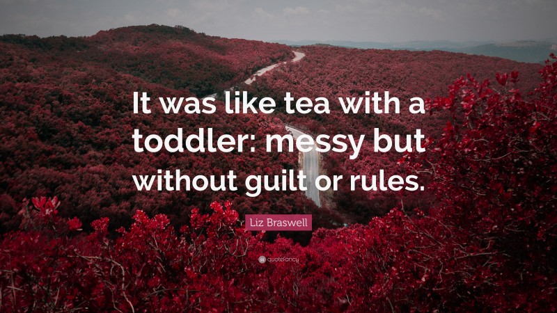 Liz Braswell Quote: “It was like tea with a toddler: messy but without guilt or rules.”