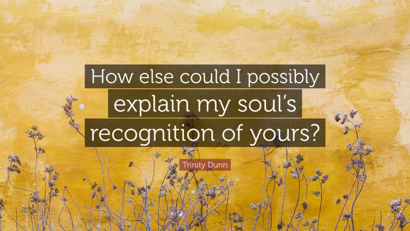 Trinity Dunn Quote: “How else could I possibly explain my soul’s recognition of yours?”