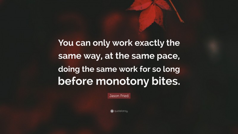 Jason Fried Quote: “You can only work exactly the same way, at the same pace, doing the same work for so long before monotony bites.”