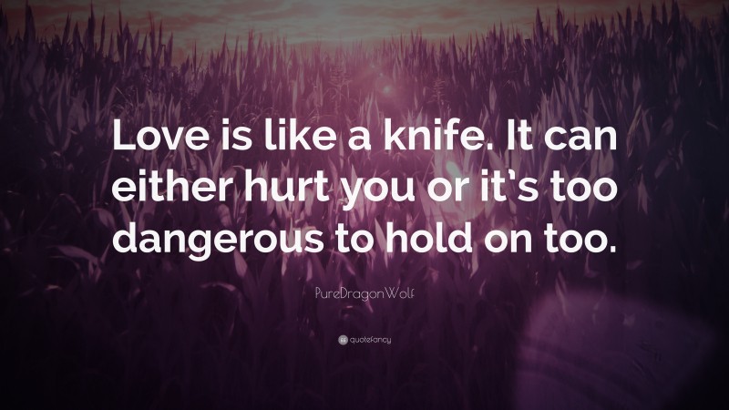 PureDragonWolf Quote: “Love is like a knife. It can either hurt you or it’s too dangerous to hold on too.”
