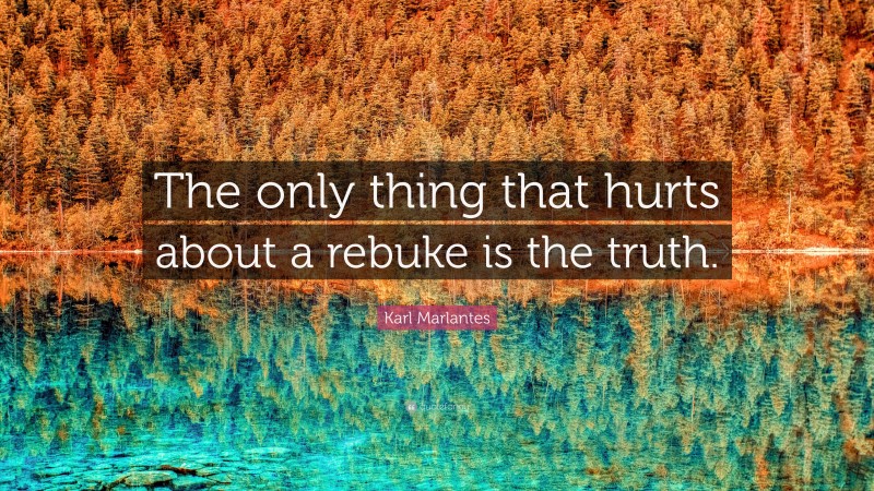 Karl Marlantes Quote: “The only thing that hurts about a rebuke is the truth.”