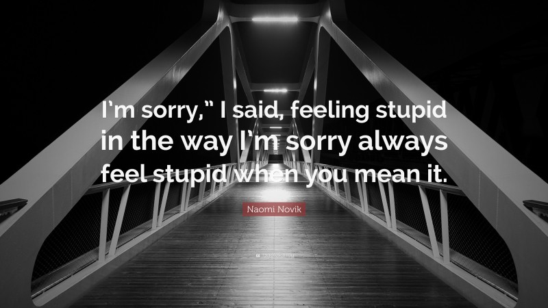 Naomi Novik Quote: “I’m sorry,” I said, feeling stupid in the way I’m sorry always feel stupid when you mean it.”