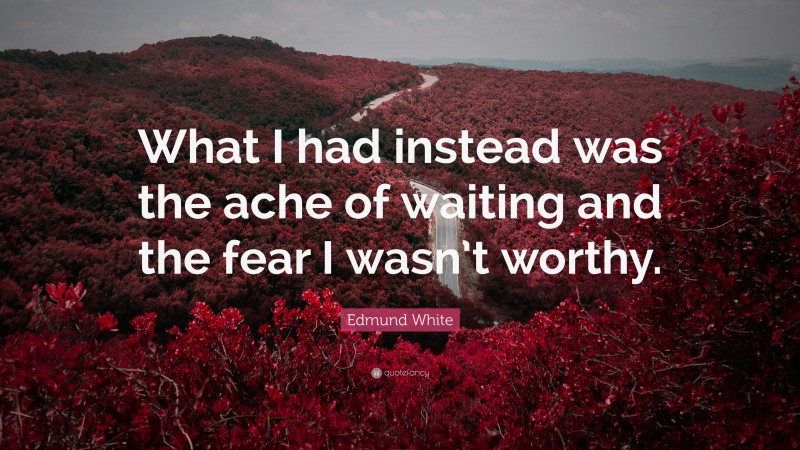 Edmund White Quote: “What I had instead was the ache of waiting and the fear I wasn’t worthy.”