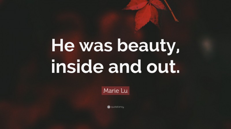 Marie Lu Quote: “He was beauty, inside and out.”