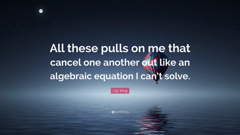 Lily King Quote: “All these pulls on me that cancel one another out like an algebraic equation I can’t solve.”