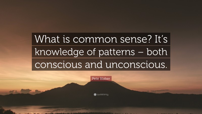 Pete Blaber Quote: “What is common sense? It’s knowledge of patterns – both conscious and unconscious.”