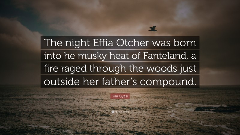 Yaa Gyasi Quote: “The night Effia Otcher was born into he musky heat of Fanteland, a fire raged through the woods just outside her father’s compound.”