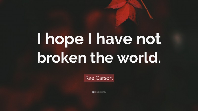Rae Carson Quote: “I hope I have not broken the world.”