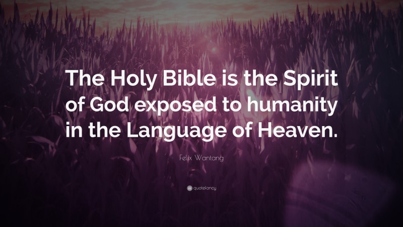 Felix Wantang Quote: “The Holy Bible is the Spirit of God exposed to humanity in the Language of Heaven.”