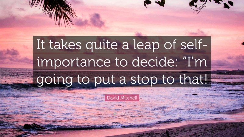David Mitchell Quote: “It takes quite a leap of self-importance to decide: “I’m going to put a stop to that!”