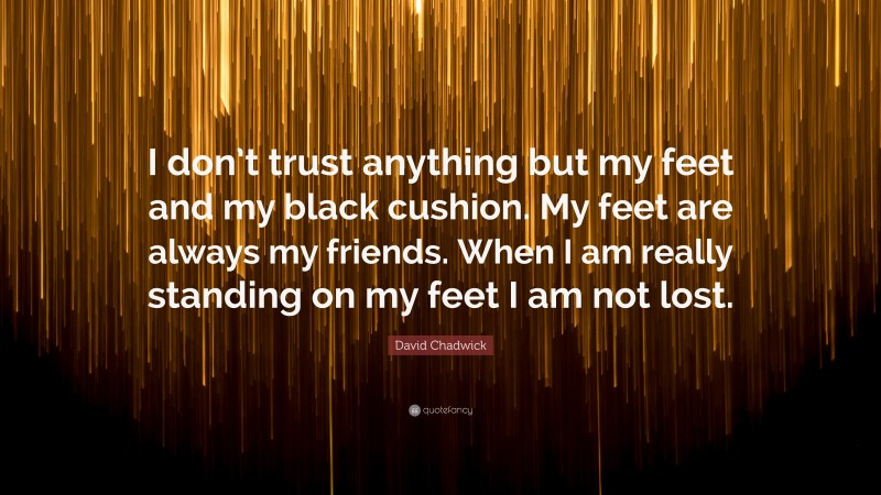 David Chadwick Quote: “I don’t trust anything but my feet and my black cushion. My feet are always my friends. When I am really standing on my feet I am not lost.”