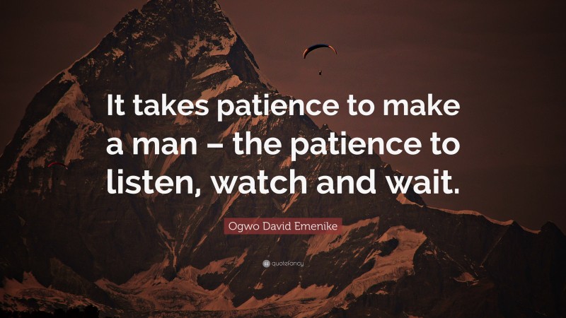 Ogwo David Emenike Quote: “It takes patience to make a man – the patience to listen, watch and wait.”