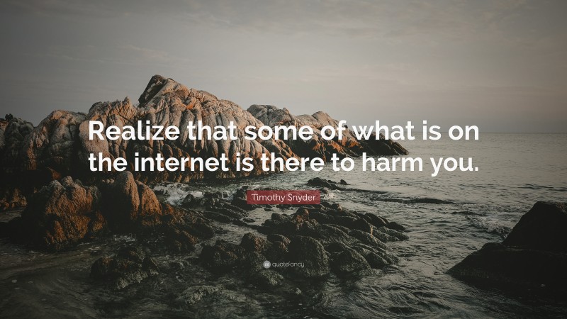 Timothy Snyder Quote: “Realize that some of what is on the internet is there to harm you.”