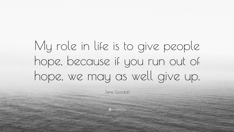 Jane Goodall Quote: “My role in life is to give people hope, because if you run out of hope, we may as well give up.”