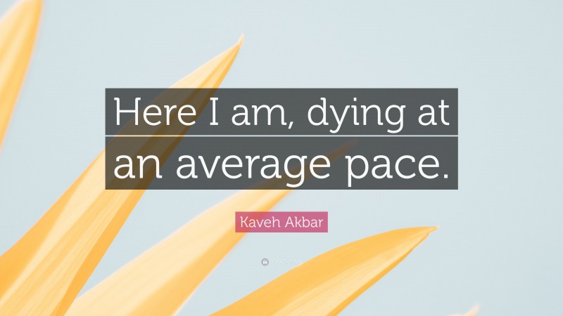 Kaveh Akbar Quote: “Here I am, dying at an average pace.”