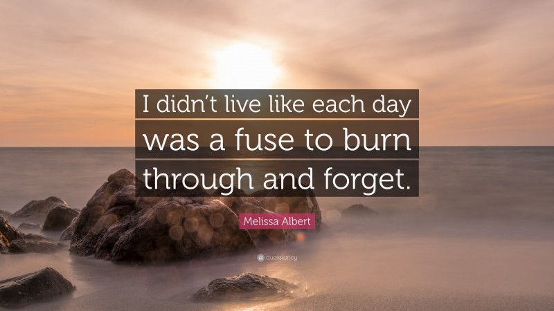 Melissa Albert Quote: “I didn’t live like each day was a fuse to burn through and forget.”