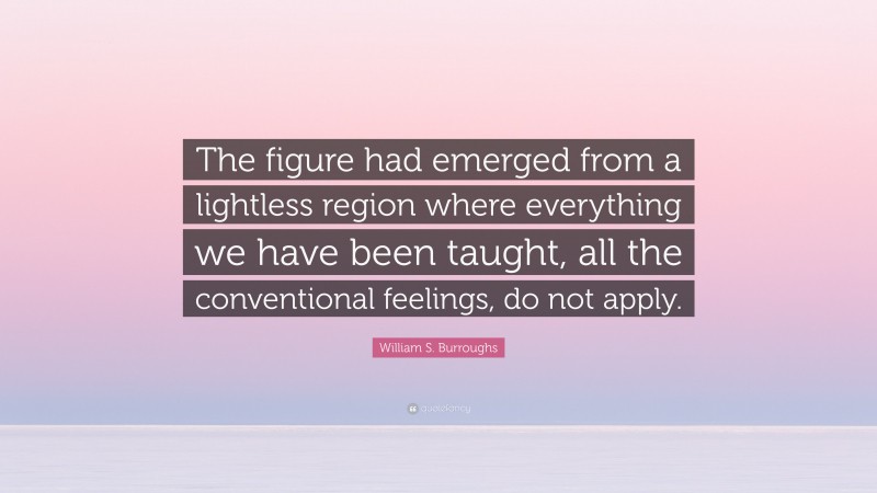 William S. Burroughs Quote: “The figure had emerged from a lightless region where everything we have been taught, all the conventional feelings, do not apply.”