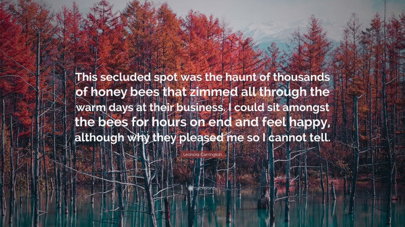 Leonora Carrington Quote: “This secluded spot was the haunt of thousands of honey bees that zimmed all through the warm days at their business. I could sit amongst the bees for hours on end and feel happy, although why they pleased me so I cannot tell.”