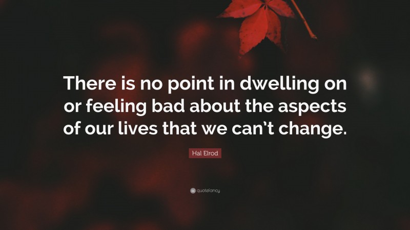 Hal Elrod Quote: “There is no point in dwelling on or feeling bad about the aspects of our lives that we can’t change.”