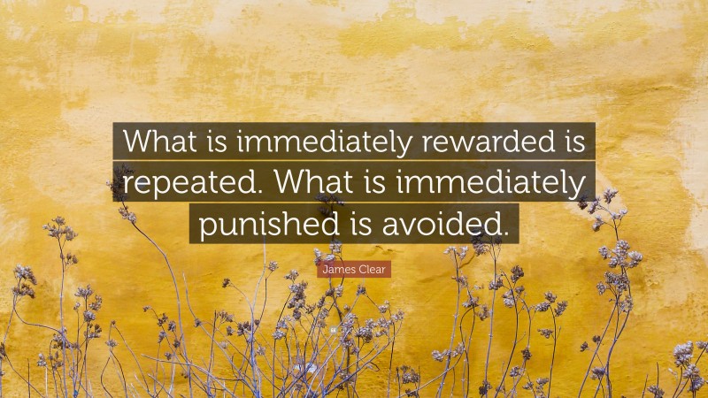 James Clear Quote: “What is immediately rewarded is repeated. What is immediately punished is avoided.”