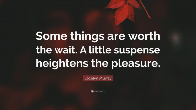 Jocelyn Murray Quote: “Some things are worth the wait. A little suspense heightens the pleasure.”