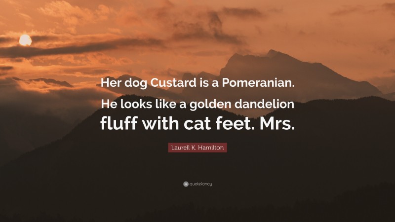 Laurell K. Hamilton Quote: “Her dog Custard is a Pomeranian. He looks like a golden dandelion fluff with cat feet. Mrs.”