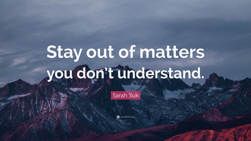 Sarah Suk Quote: “Stay out of matters you don’t understand.”