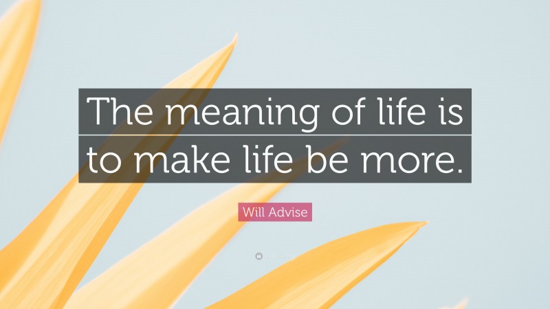 Will Advise Quote: “The meaning of life is to make life be more.”