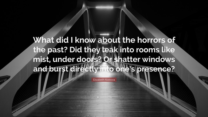 Elizabeth Kostova Quote: “What did I know about the horrors of the past? Did they leak into rooms like mist, under doors? Or shatter windows and burst directly into one’s presence?”