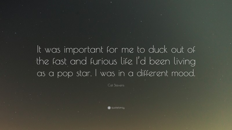 Cat Stevens Quote: “It was important for me to duck out of the fast and furious life I’d been living as a pop star. I was in a different mood.”