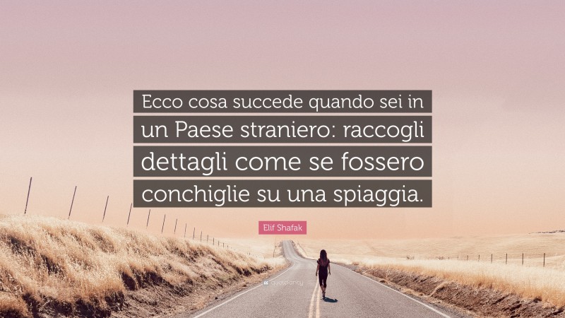 Elif Shafak Quote: “Ecco cosa succede quando sei in un Paese straniero: raccogli dettagli come se fossero conchiglie su una spiaggia.”