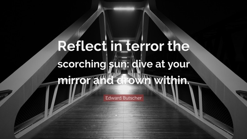 Edward Butscher Quote: “Reflect in terror the scorching sun: dive at your mirror and drown within.”