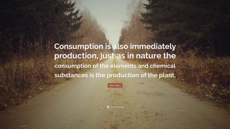 Karl Marx Quote: “Consumption is also immediately production, just as in nature the consumption of the elements and chemical substances is the production of the plant.”
