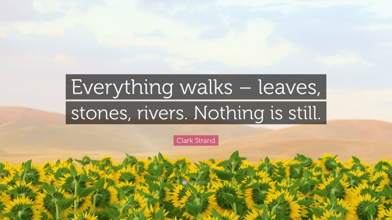 Clark Strand Quote: “Everything walks – leaves, stones, rivers. Nothing is still.”