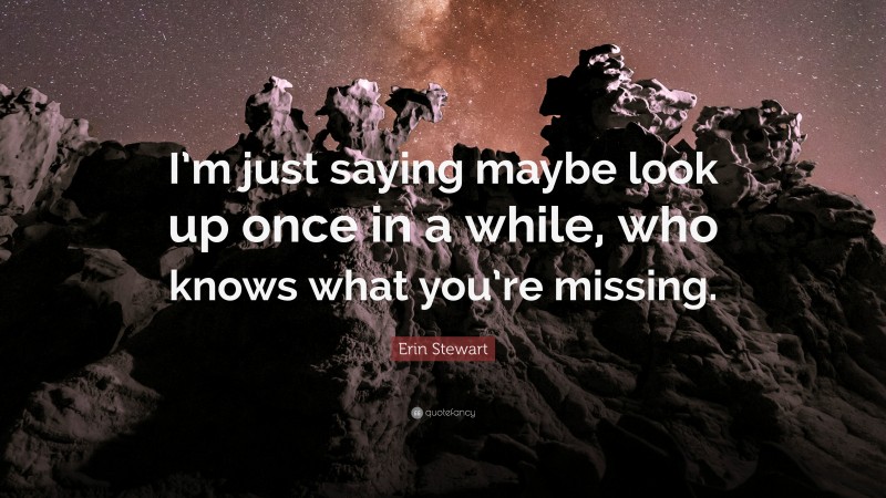 Erin Stewart Quote: “I’m just saying maybe look up once in a while, who knows what you’re missing.”