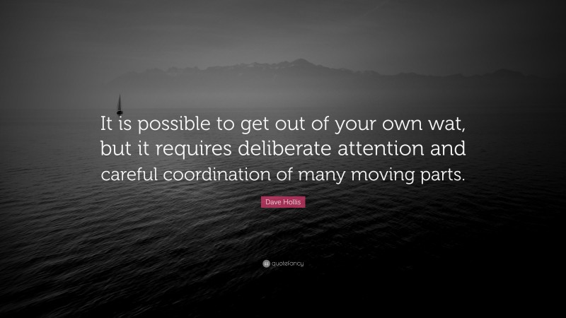 Dave Hollis Quote: “It is possible to get out of your own wat, but it requires deliberate attention and careful coordination of many moving parts.”