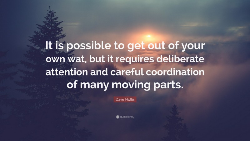 Dave Hollis Quote: “It is possible to get out of your own wat, but it requires deliberate attention and careful coordination of many moving parts.”