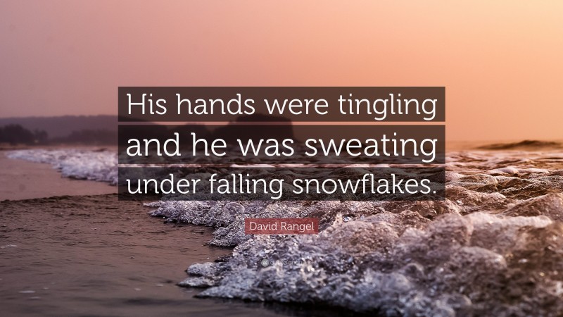 David Rangel Quote: “His hands were tingling and he was sweating under falling snowflakes.”