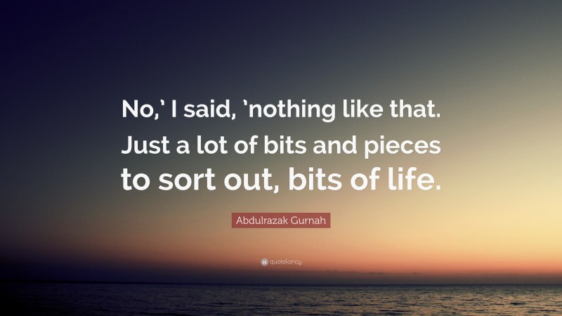 Abdulrazak Gurnah Quote: “No,’ I said, ’nothing like that. Just a lot of bits and pieces to sort out, bits of life.”
