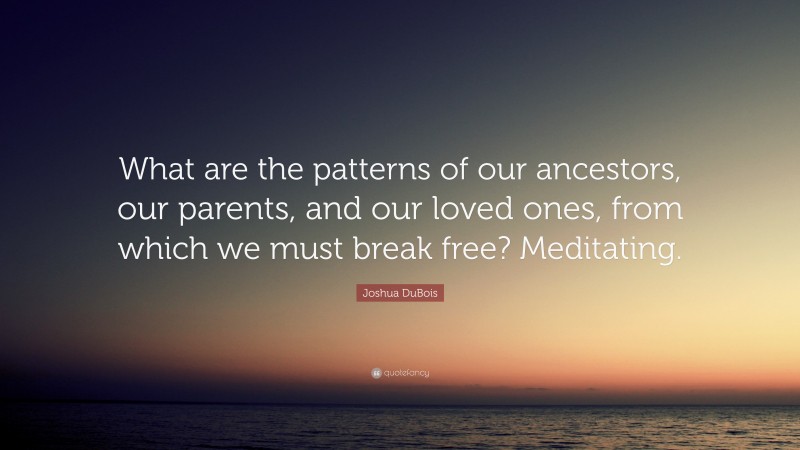 Joshua DuBois Quote: “What are the patterns of our ancestors, our parents, and our loved ones, from which we must break free? Meditating.”