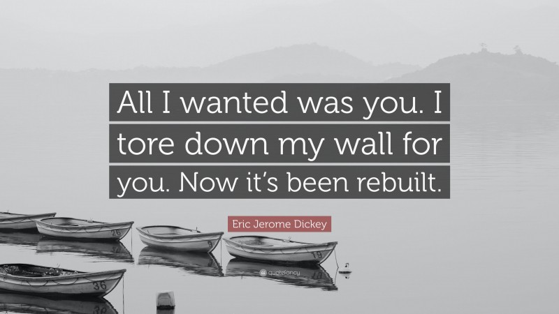 Eric Jerome Dickey Quote: “All I wanted was you. I tore down my wall for you. Now it’s been rebuilt.”