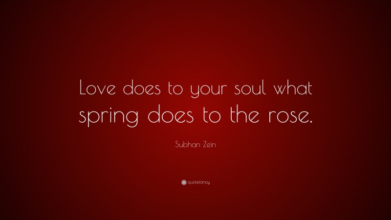 Subhan Zein Quote: “Love does to your soul what spring does to the rose.”