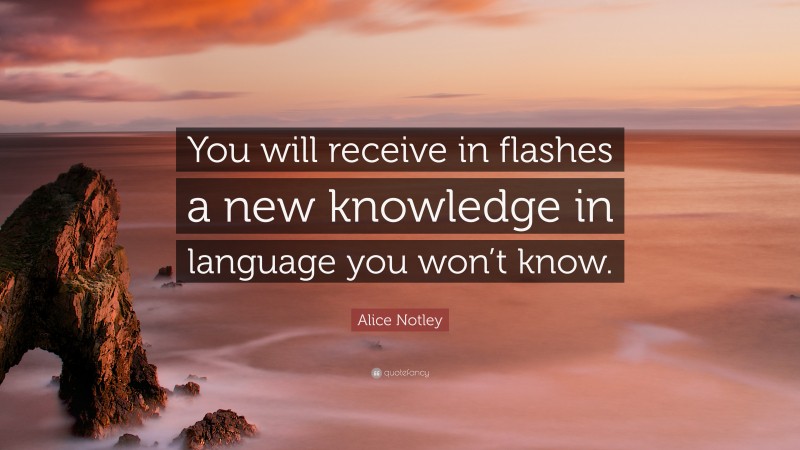 Alice Notley Quote: “You will receive in flashes a new knowledge in language you won’t know.”