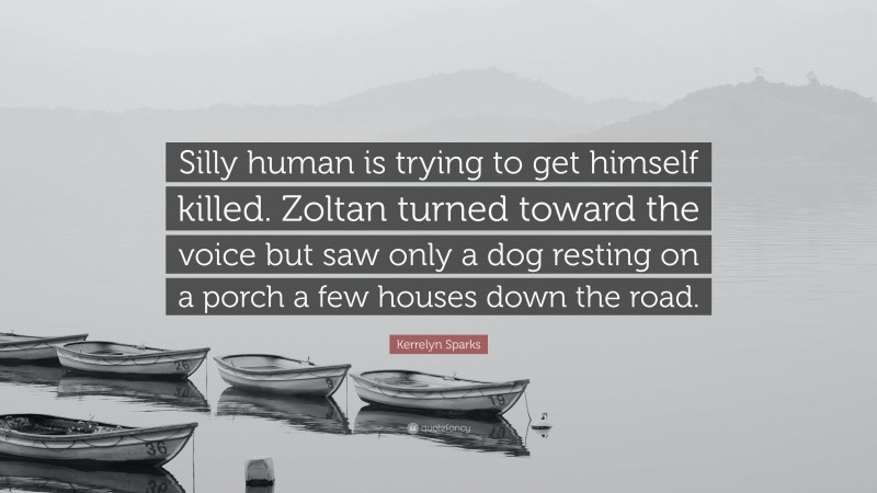 Kerrelyn Sparks Quote: “Silly human is trying to get himself killed. Zoltan turned toward the voice but saw only a dog resting on a porch a few houses down the road.”