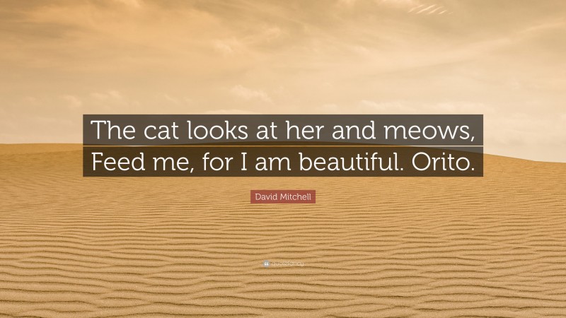David Mitchell Quote: “The cat looks at her and meows, Feed me, for I am beautiful. Orito.”