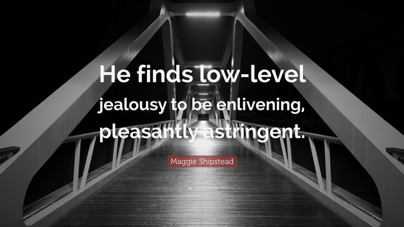 Maggie Shipstead Quote: “He finds low-level jealousy to be enlivening, pleasantly astringent.”